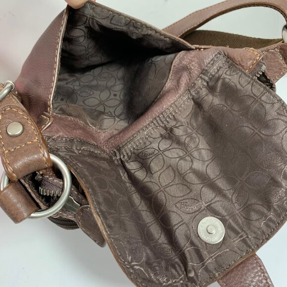 FOSSIL Distressed Brown Pebble Leather Medium Shoulder Crossbody Bag - Picture 12 of 12